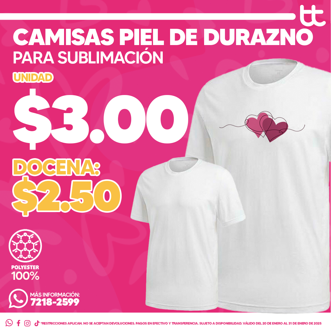 Camisa blanca para sublimación piel de durazno